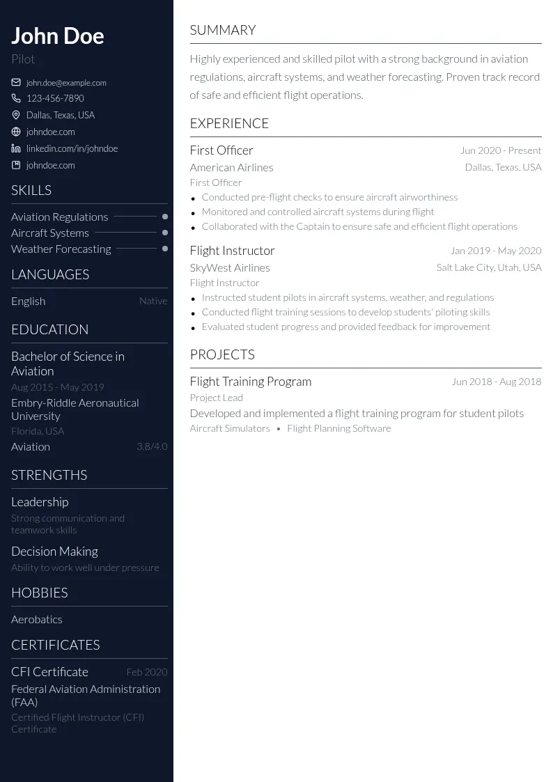 Check Aired resume example