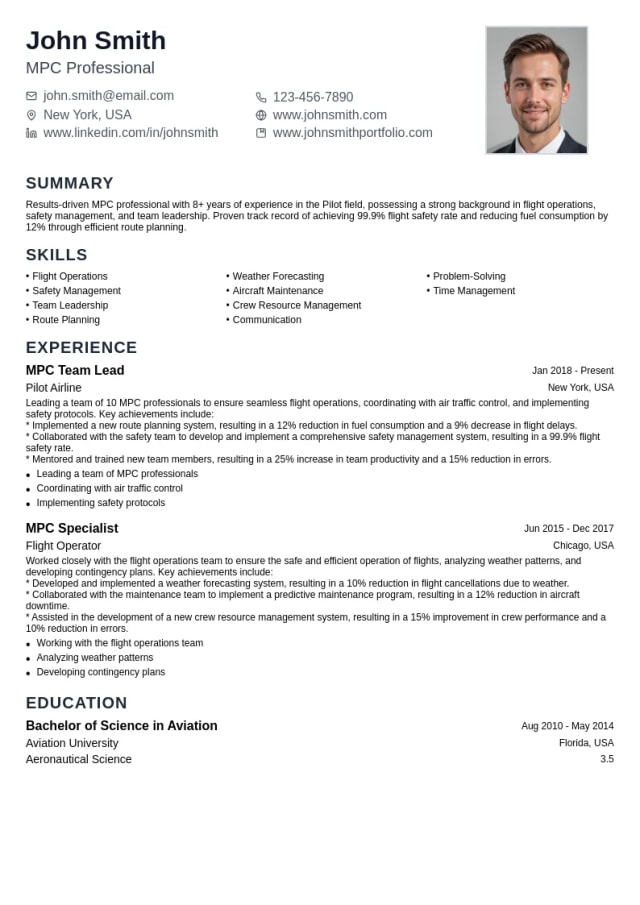 MPC resume example