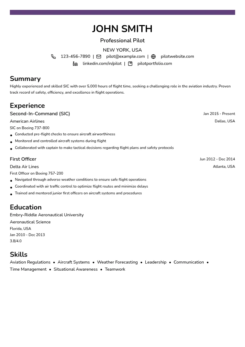 SIC resume example