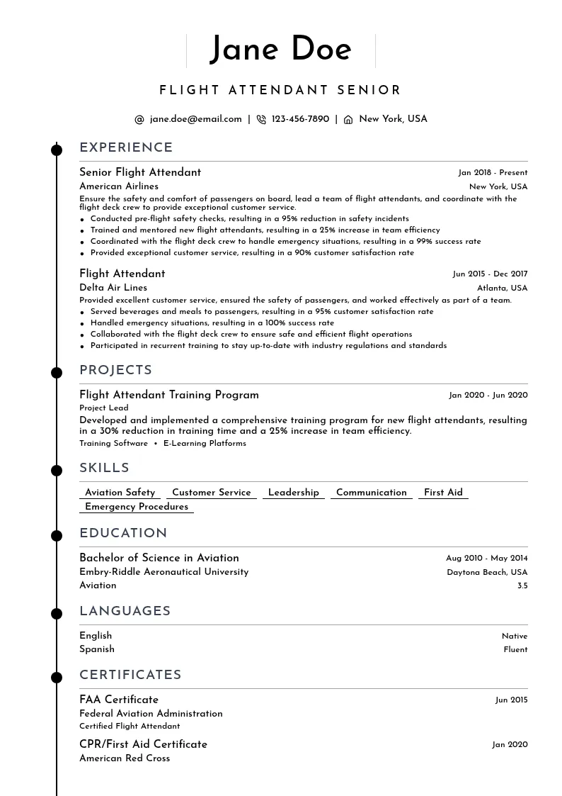 Flight Attendant Senior resume example