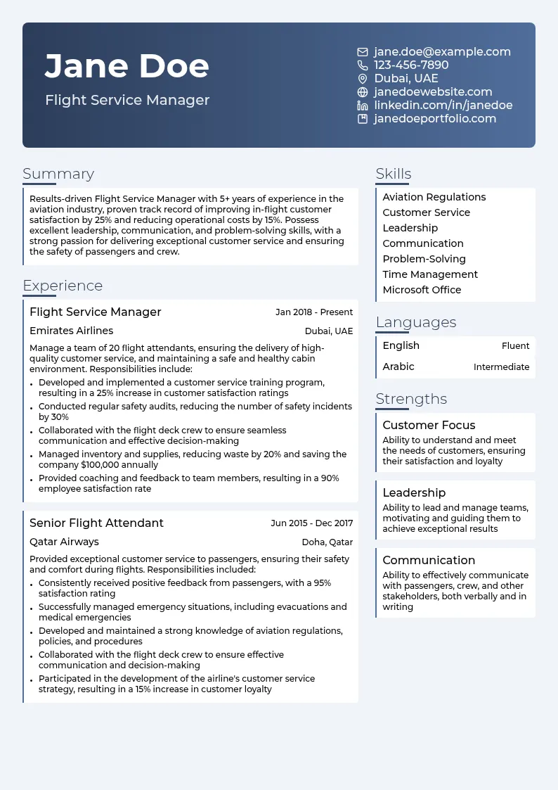 Flight Service Manager resume example