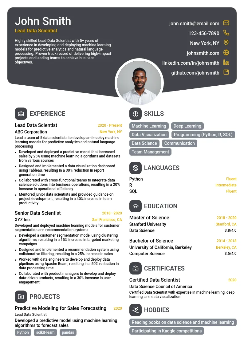 Lead Data Scientist resume example