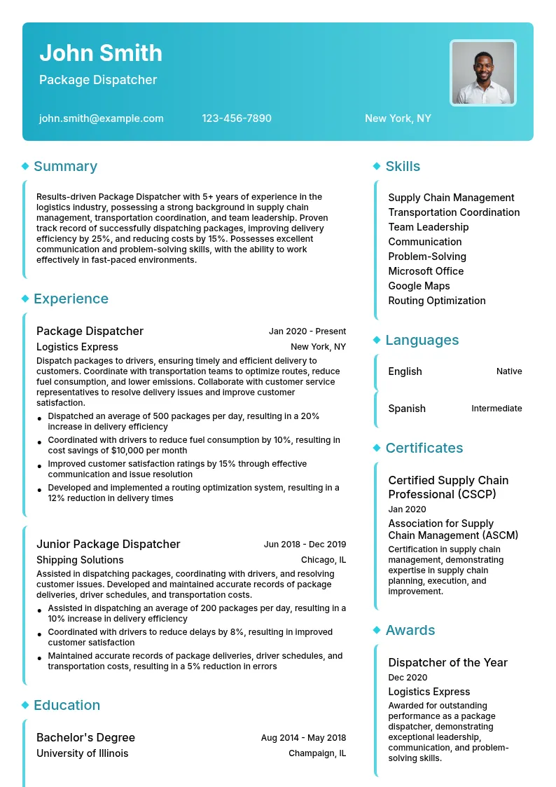 Package Dispatcher resume example