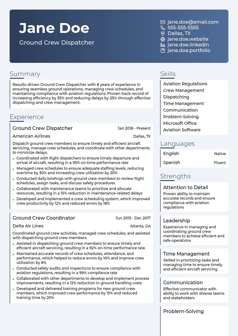 Ground Crew Dispatcher resume example