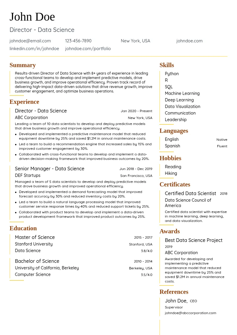 Director - Data Science resume example