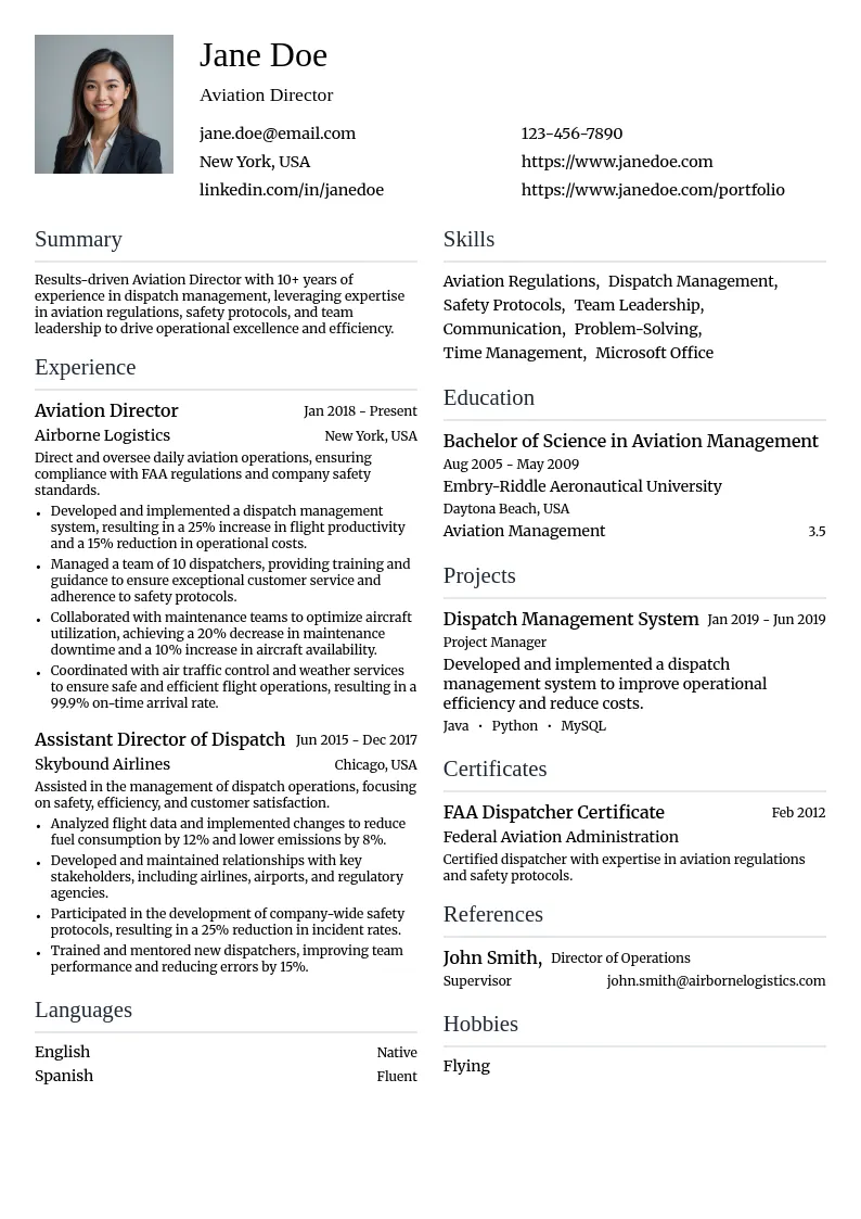 Aviation Director resume example
