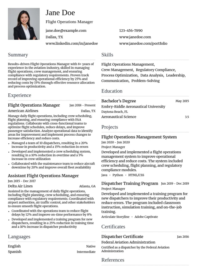 Flight Operations Manager resume example