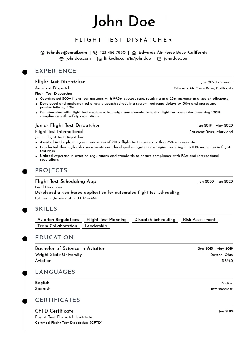 Flight Test Dispatcher resume example