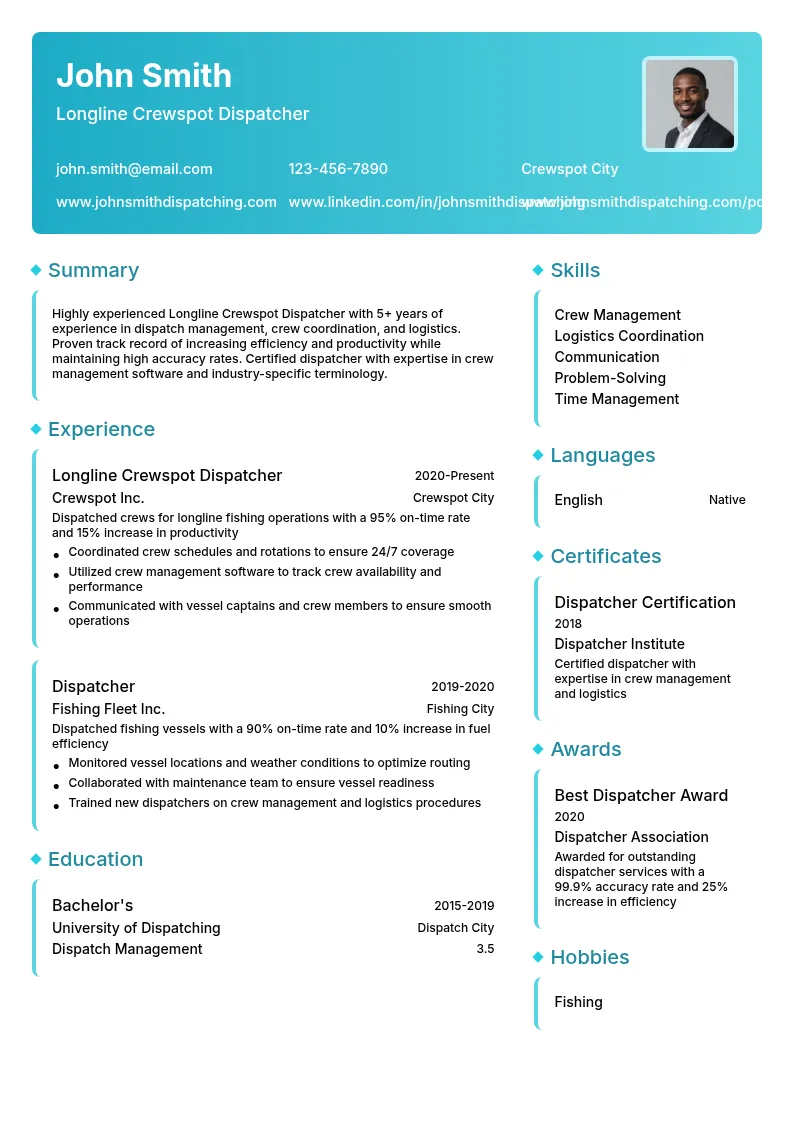 Longline Crewspot Dispatcher resume example