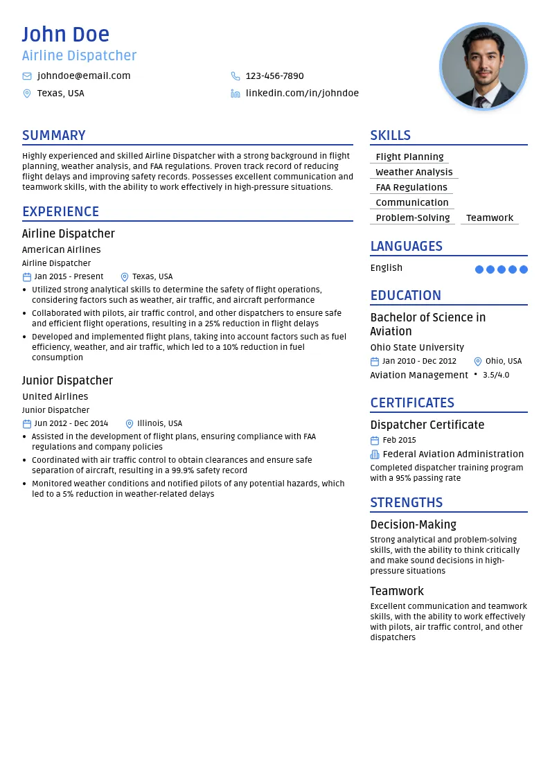Airline Dispatcher resume example