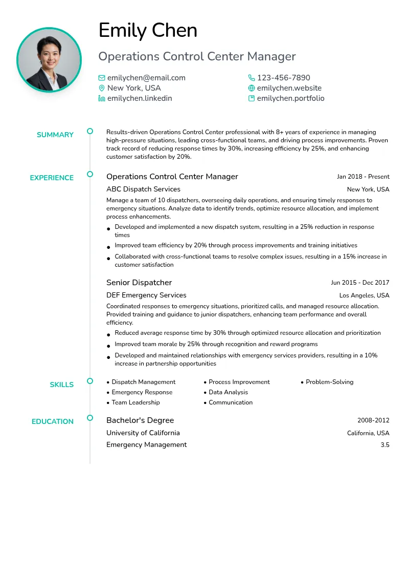 Operations Control Center resume example