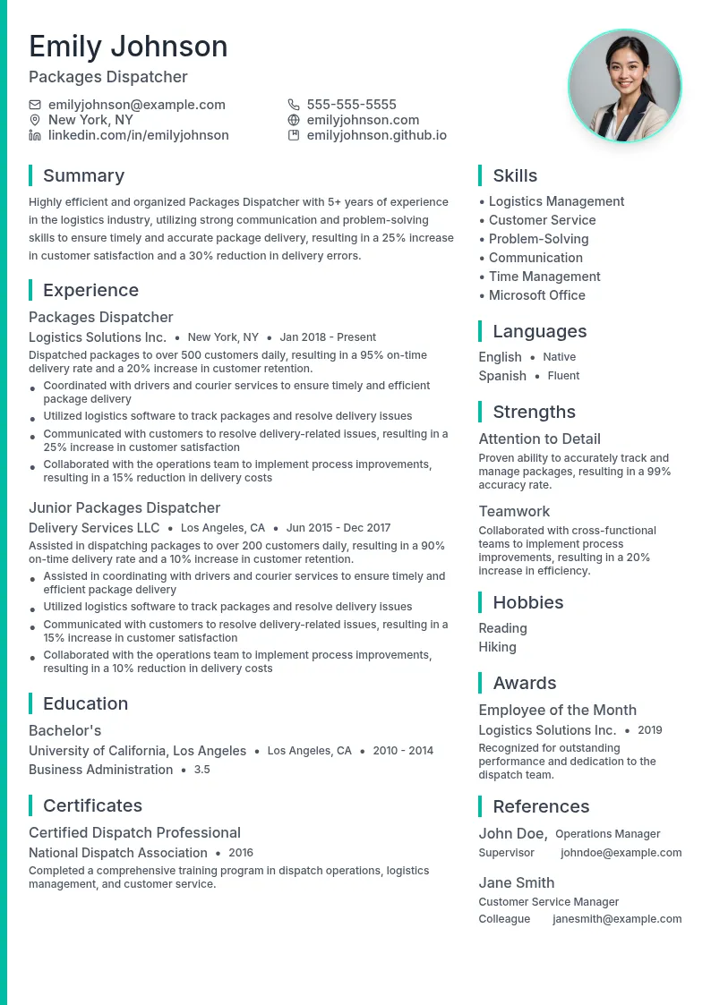 Packages Dispatcher resume example