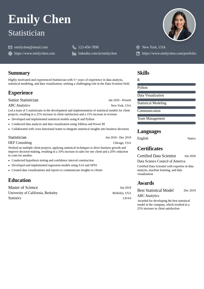Statistician resume example