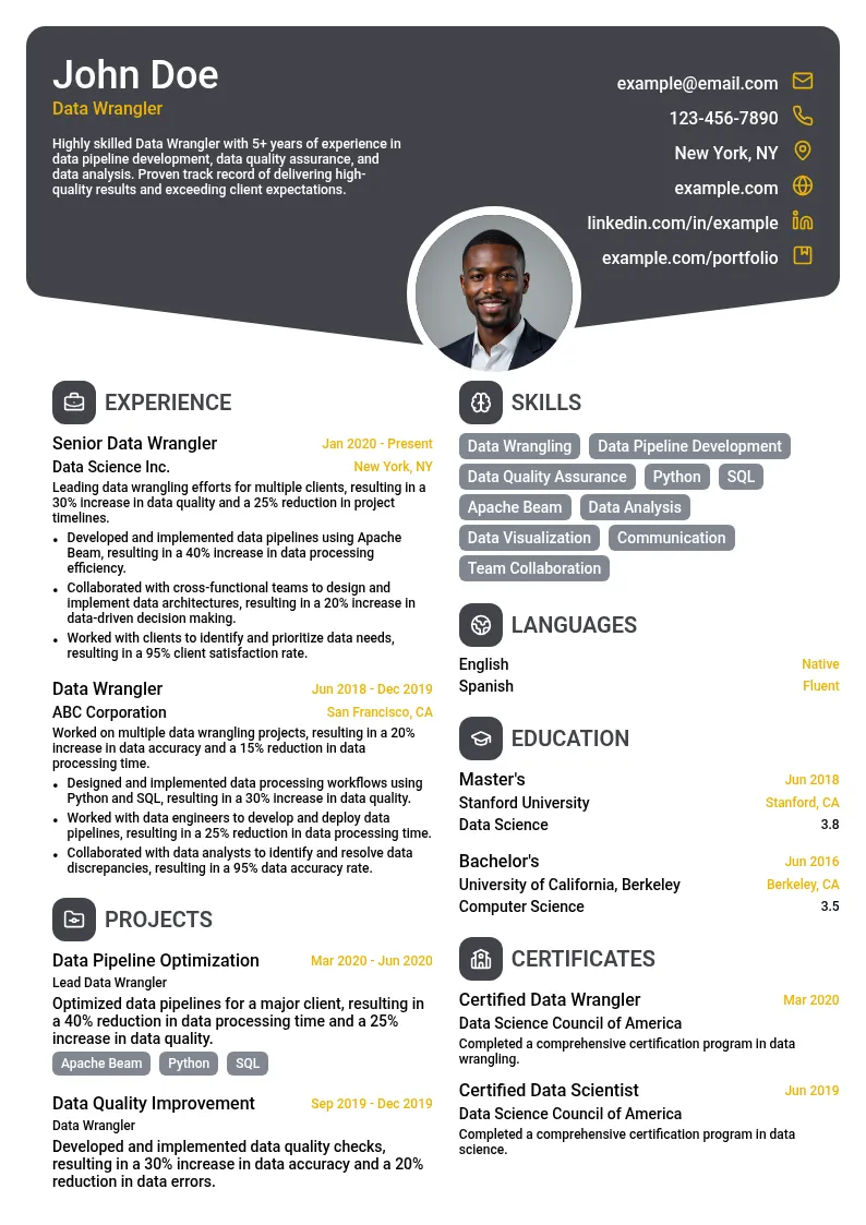 Data Wrangler resume example