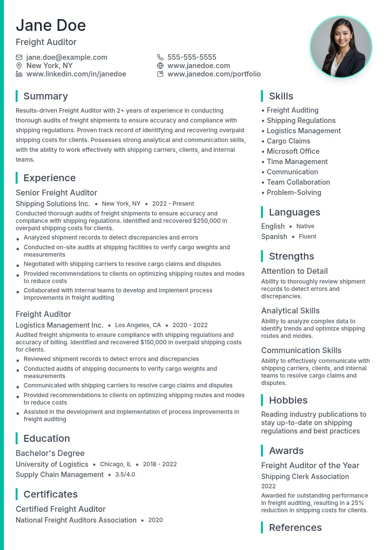 Freight Auditor resume example