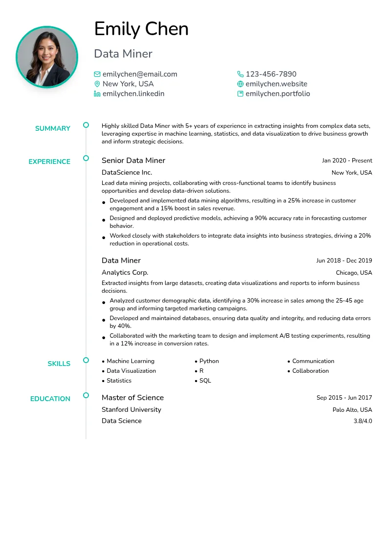 Data Miner resume example