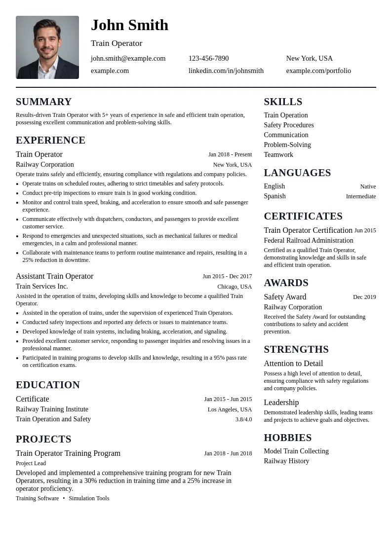 Train Operator resume example