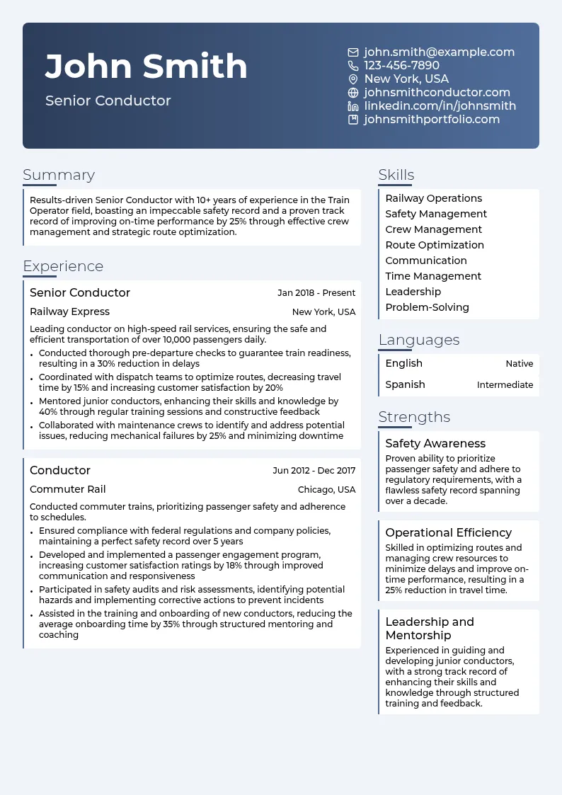 Senior Conductor resume example
