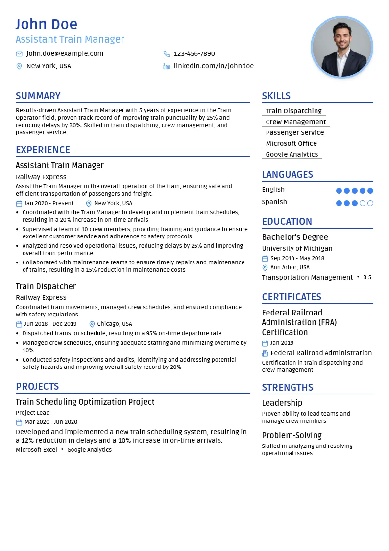 Assistant Train Manager resume example