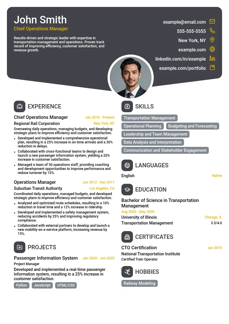 Chief Operations Manager resume example