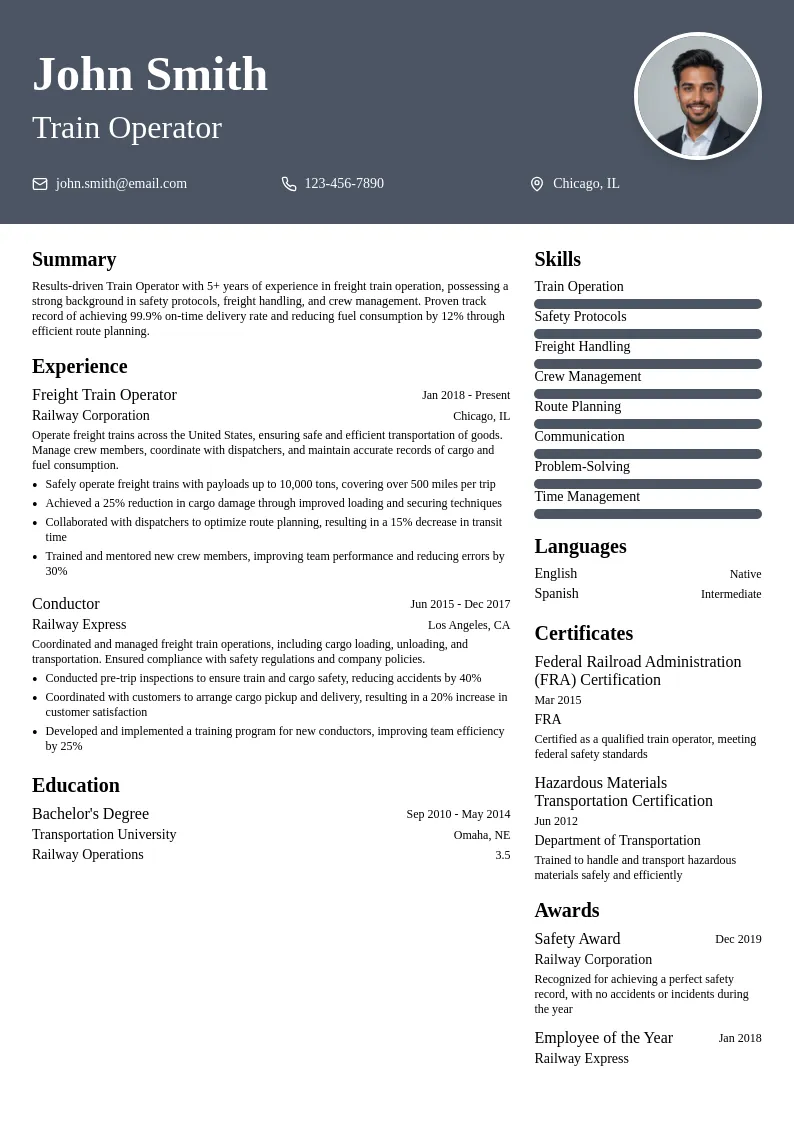 Freight Train Operation resume example