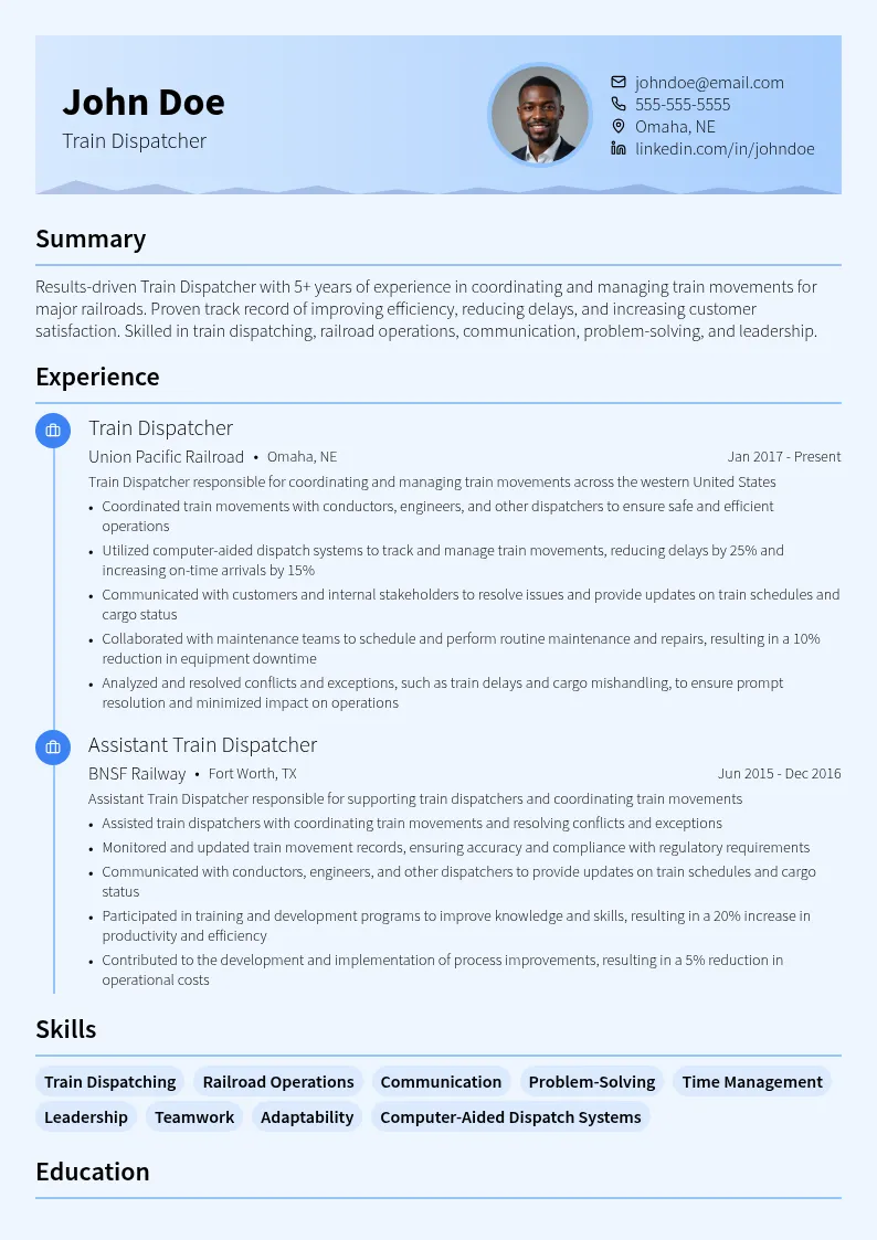 Train Dispatcher resume example