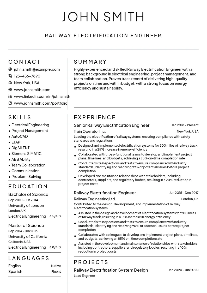 Railway Electrification Engineer resume example