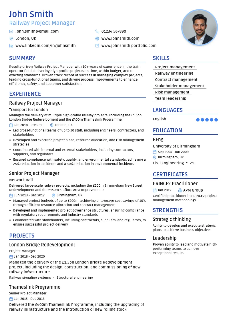 Railway Project Manager resume example