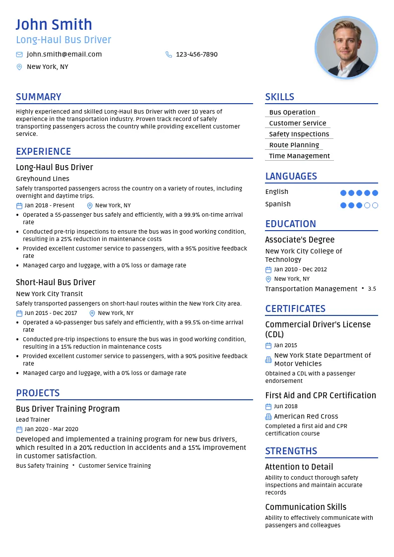 Long-Haul Bus Driver resume example
