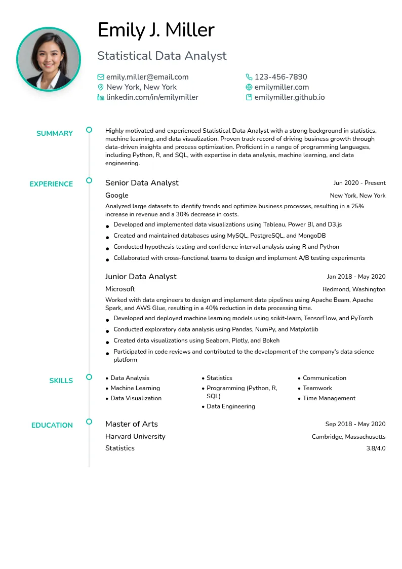 Statistical Data Analyst resume example