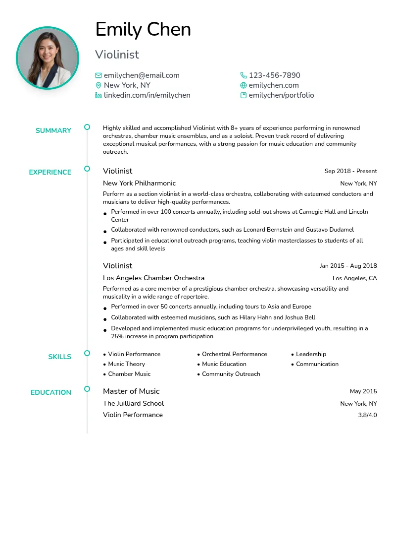 Violinist resume example