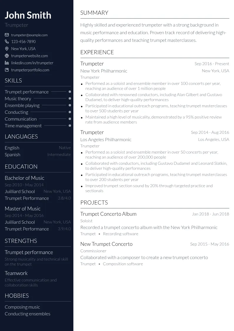 Trumpeter resume example