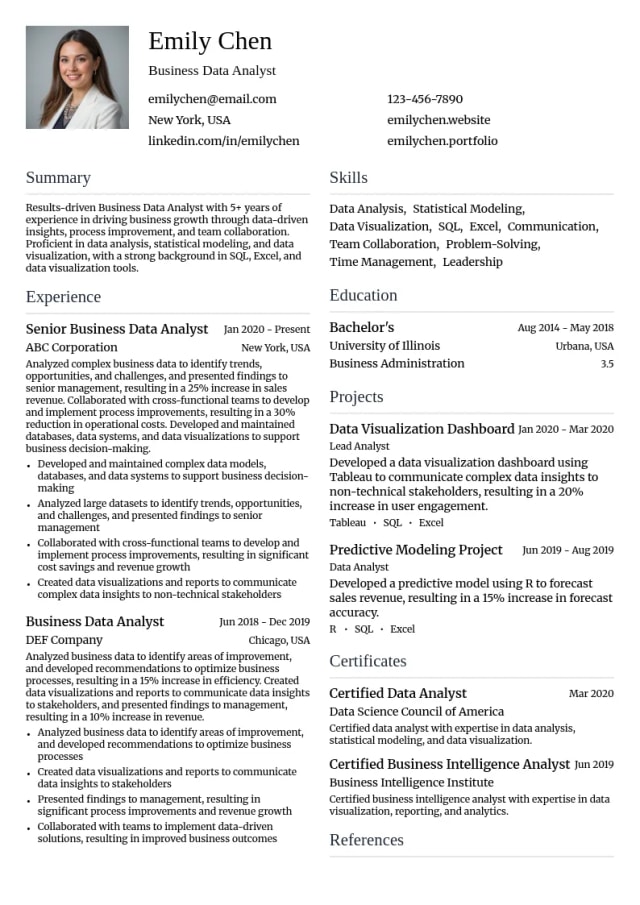 Business Data Analyst resume example