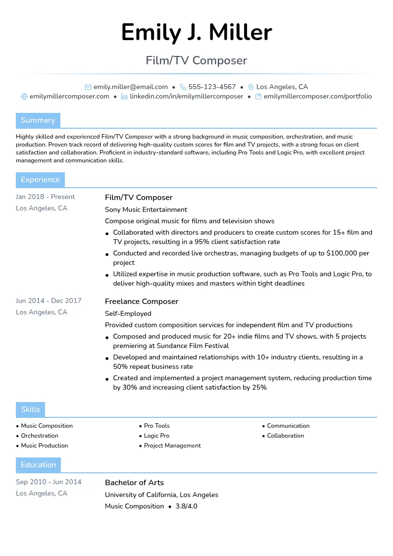 Film/TV Composer resume example