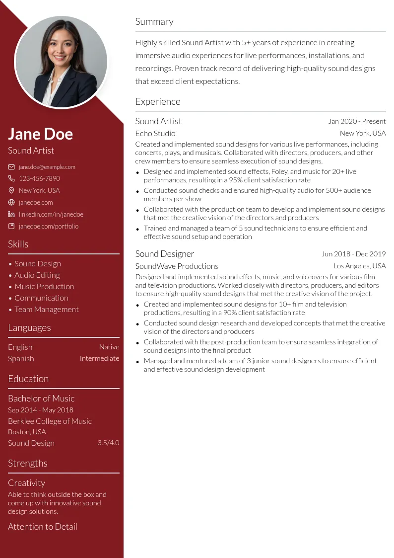 Sound Artist resume example