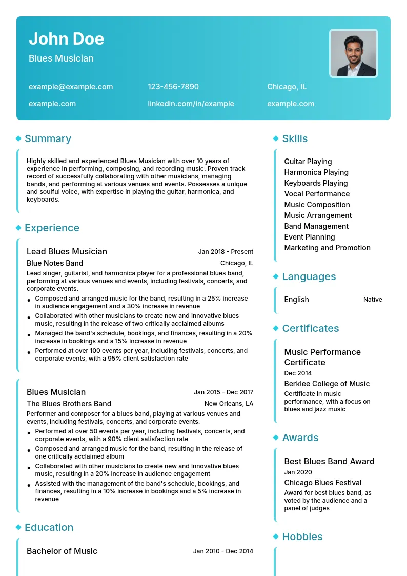 Blues Musician resume example