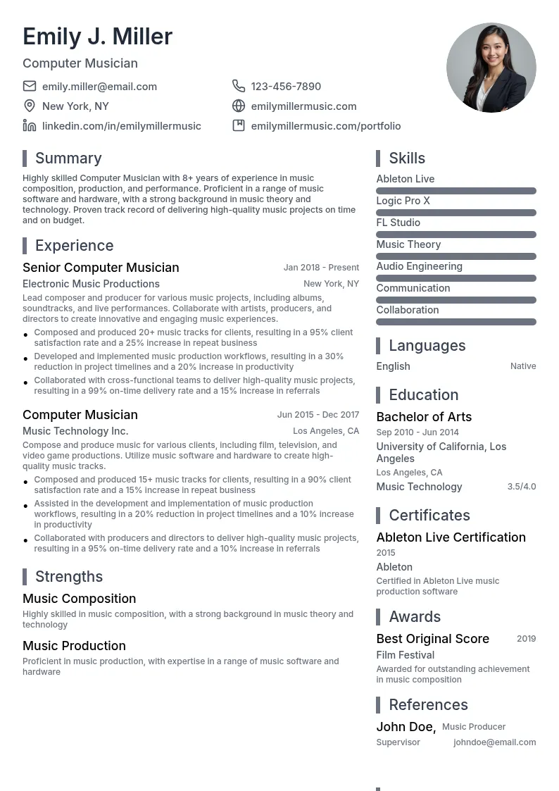 Computer Musician resume example