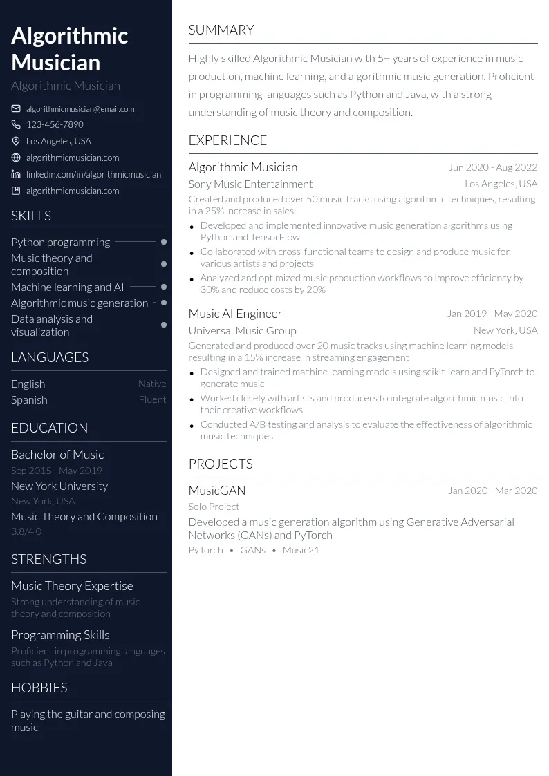 Algorithmic Musician resume example