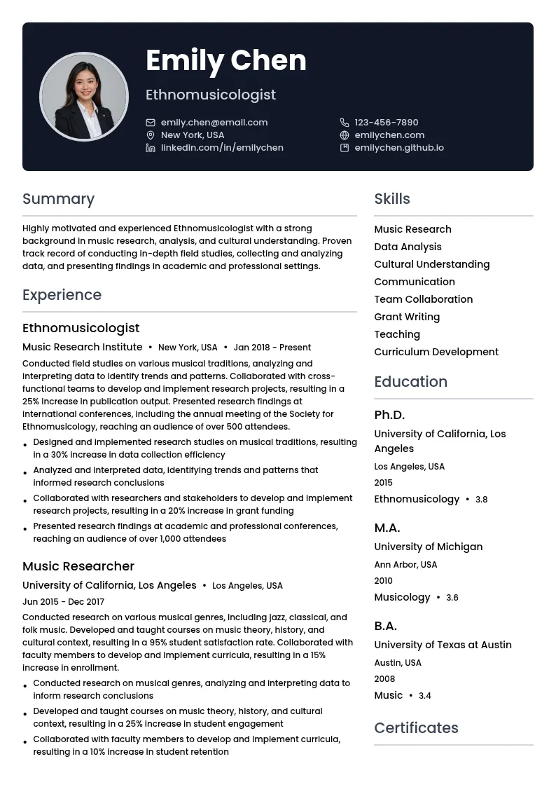 Ethnomusicologist resume example