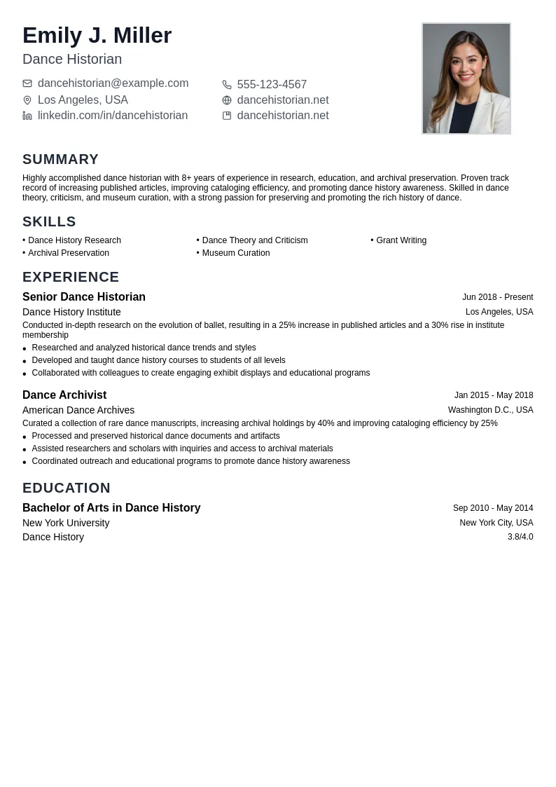 Dance Historian resume example
