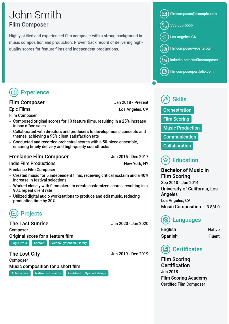 Film Composer resume example