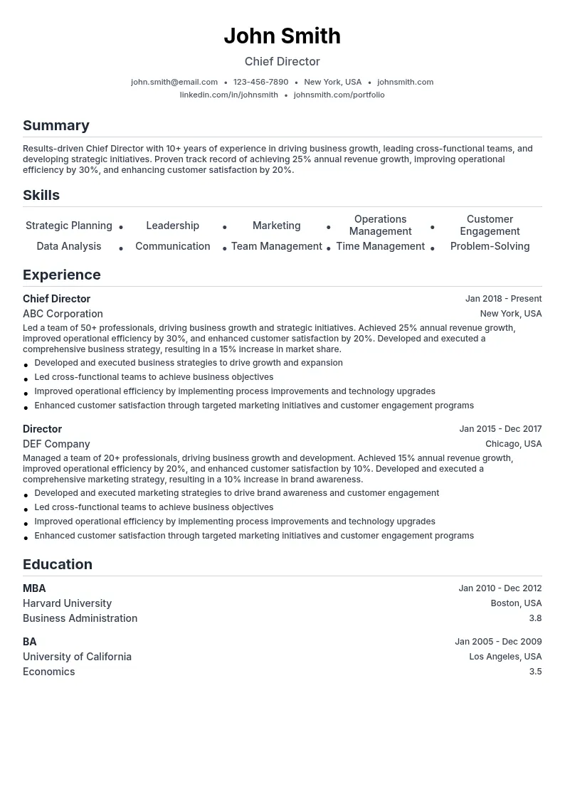 Chief Director resume example