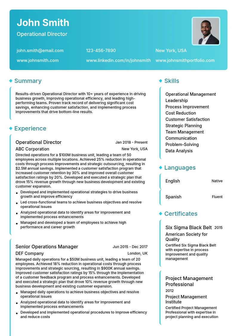 Operational Director resume example