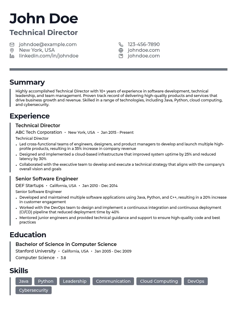 Technical Director resume example