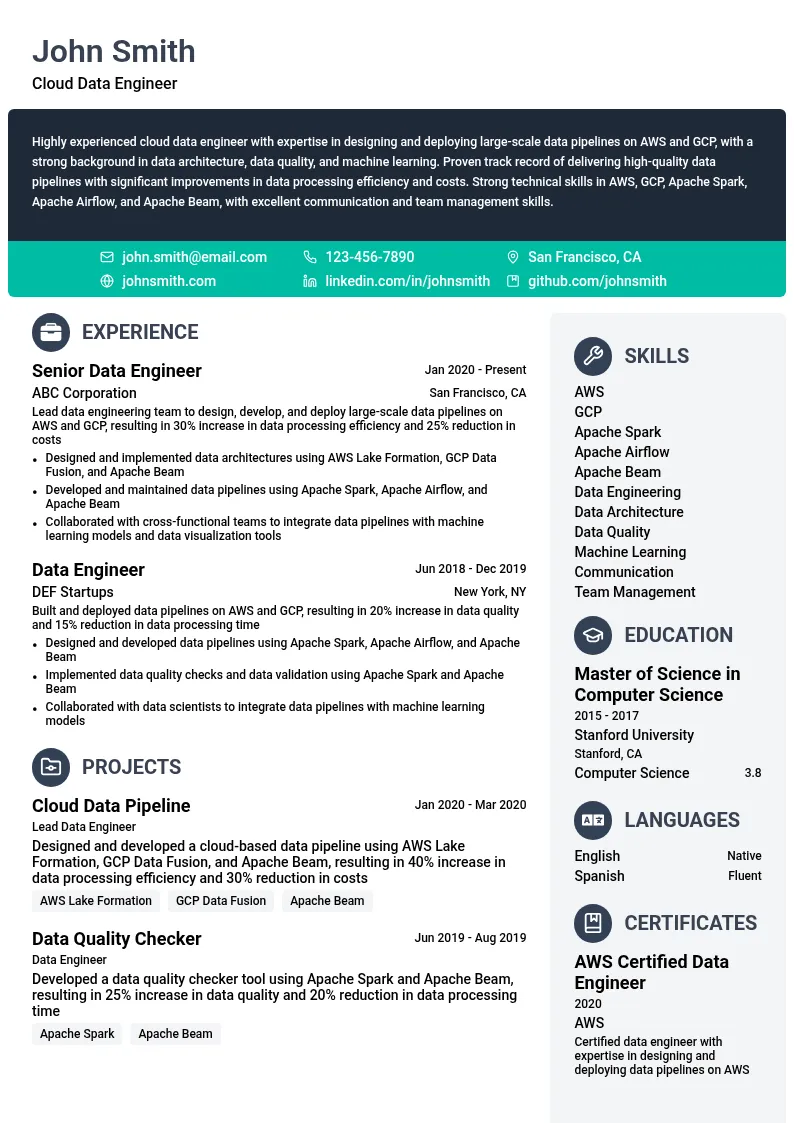 Cloud Data Engineering resume example