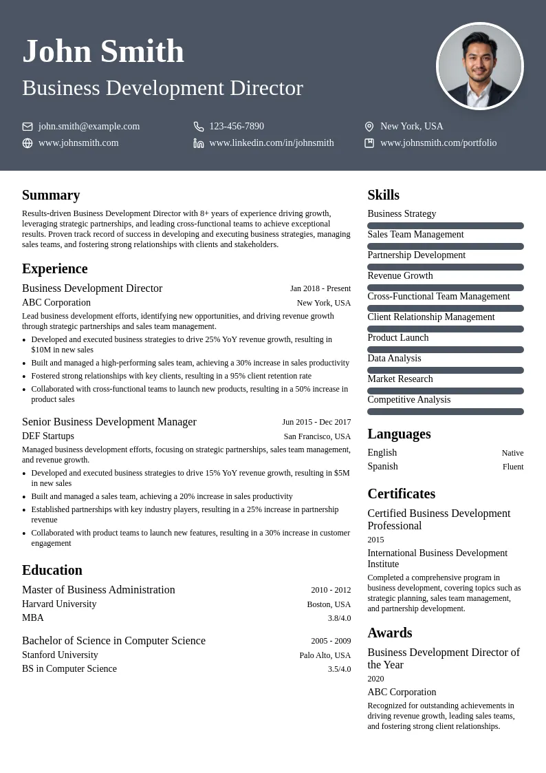 Business Development Director resume example