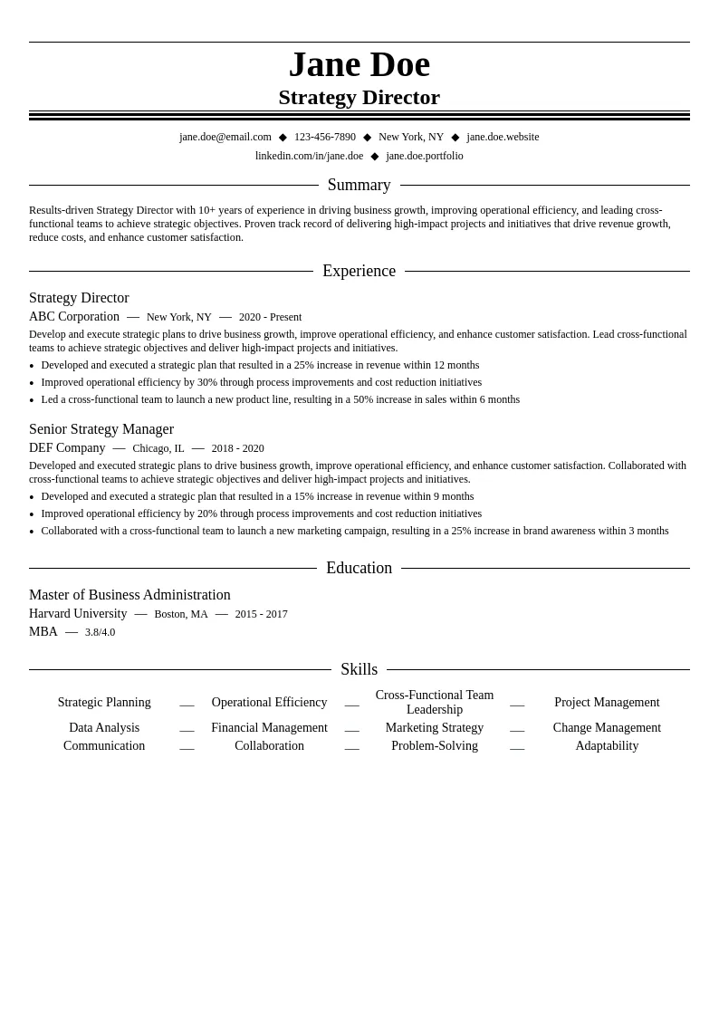 Strategy Director resume example