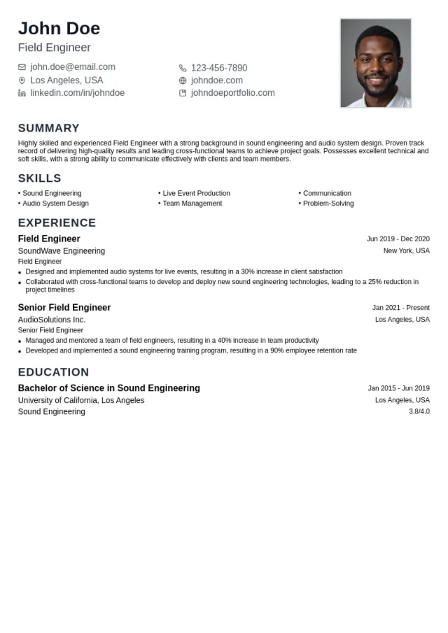 Field Engineer resume example