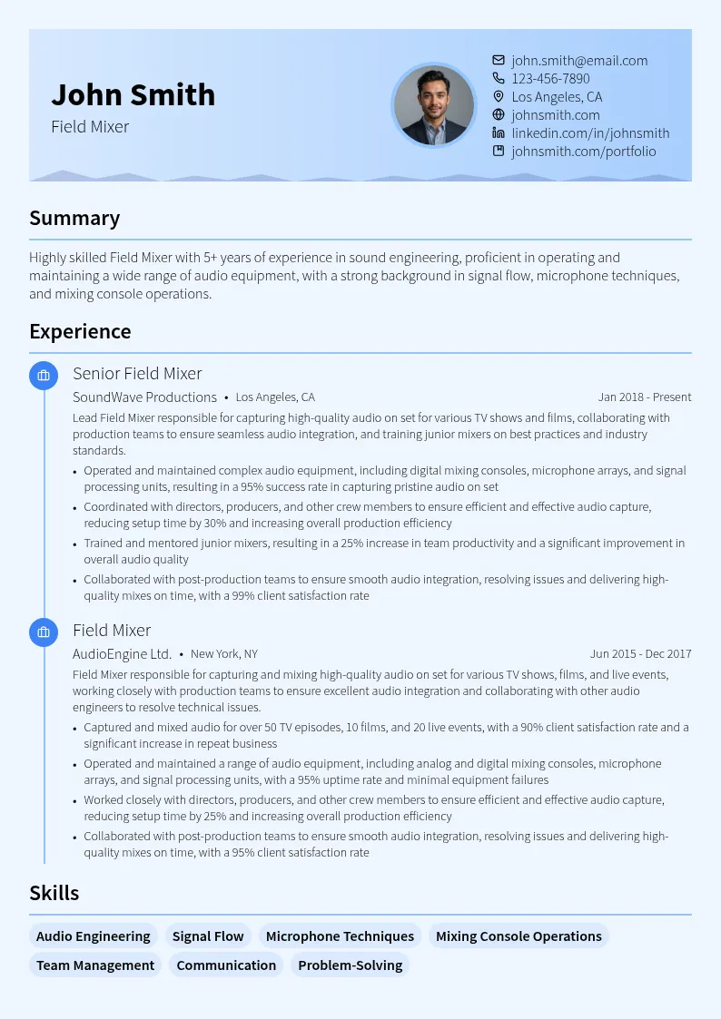 Field Mixer resume example