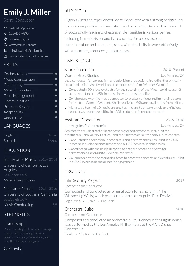 Score Conductor resume example